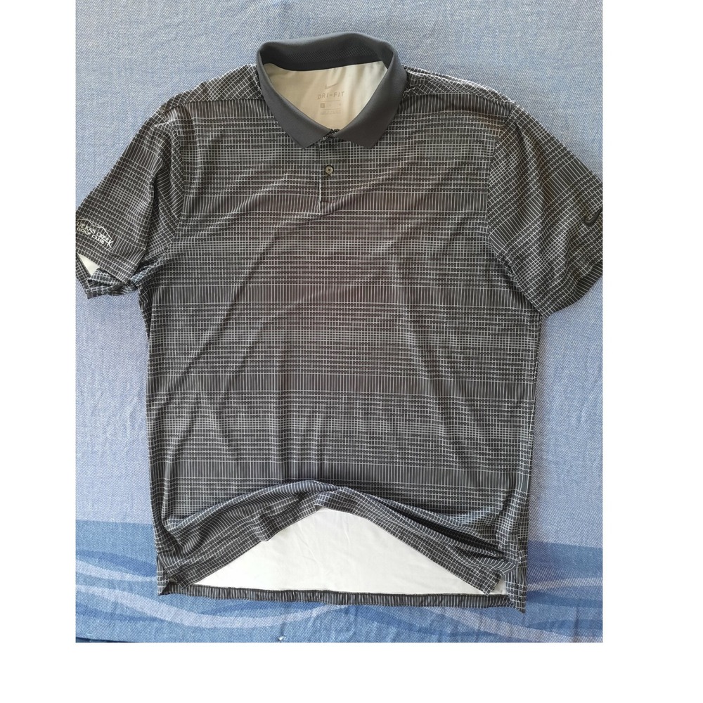 Nike Golf Polo Mens Large Black White Grid Dri-FIT Tijeras Creek Golf Club SEE